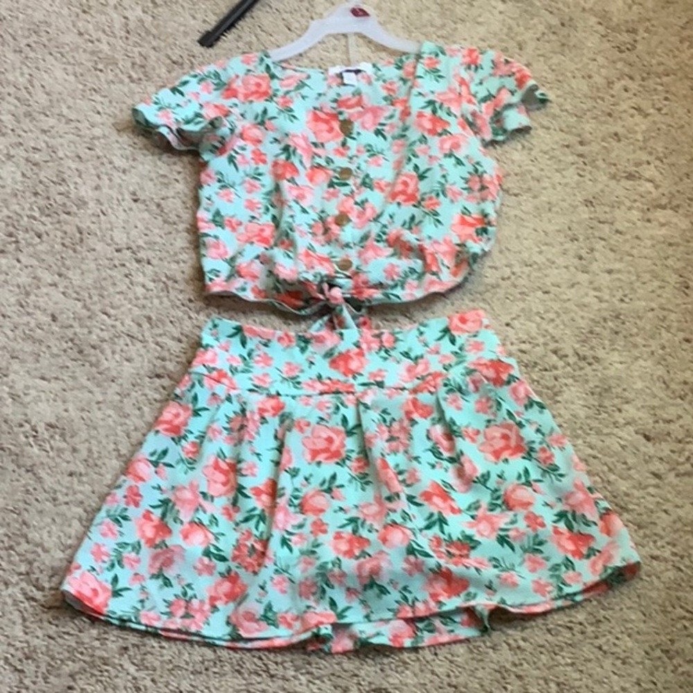 Speechless - Girls 2pc Floral Ruffle Short Sleeve Top & Skirt Set